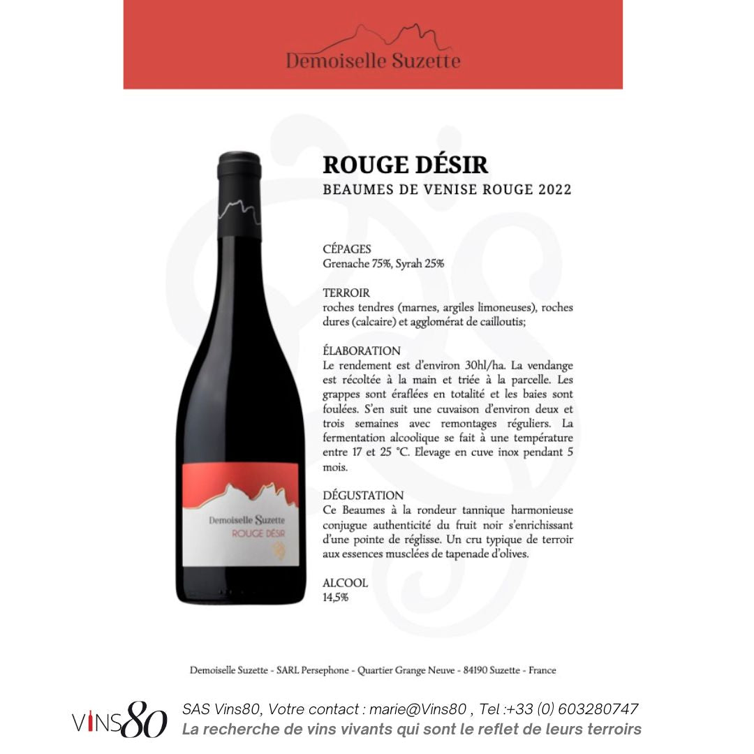 Demoiselle Suzette - BEAUMES DE VENISE ROUGE DESIR