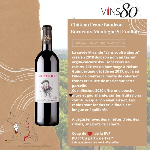 Château Franc Baudron, MIRANDE sans Sulfite ajouté, Bio
