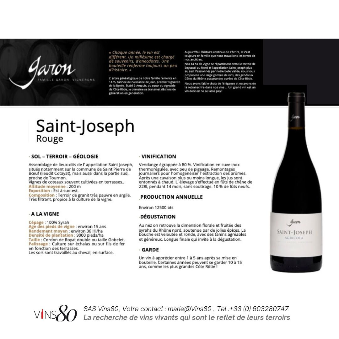 Famille Garon IGP Saint Joseph Rouge  AGRICOLA